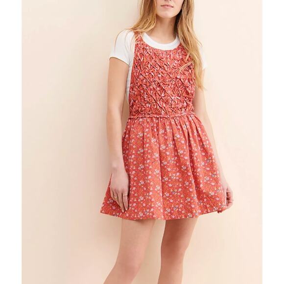 FREE PEOPLE Petunia Mini Dress Poppy Combo Floral Red Small - Picture 1 of 4